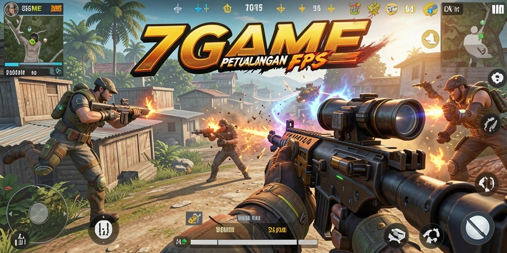 Tampilan aksi mendebarkan dalam gameplay FPS 7GAME.
