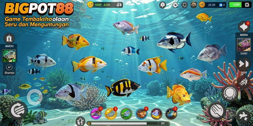 Tampilan gameplay seru dalam BIGPOT88 saat menembaki ikan.
