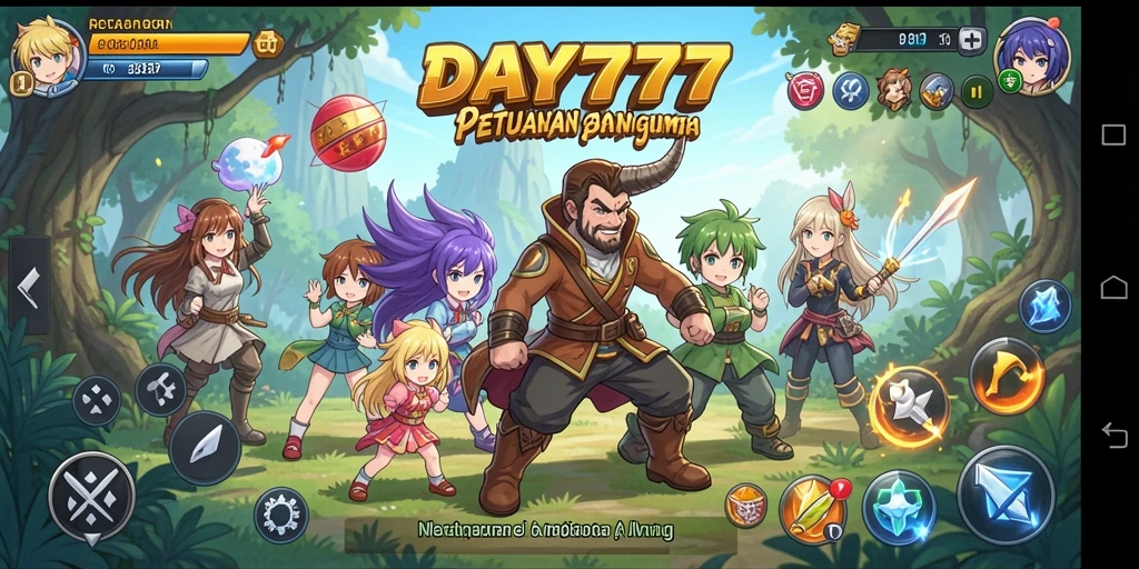 Tampilan menarik dari gameplay DAY777 dengan karakter anime yang dinamis.
