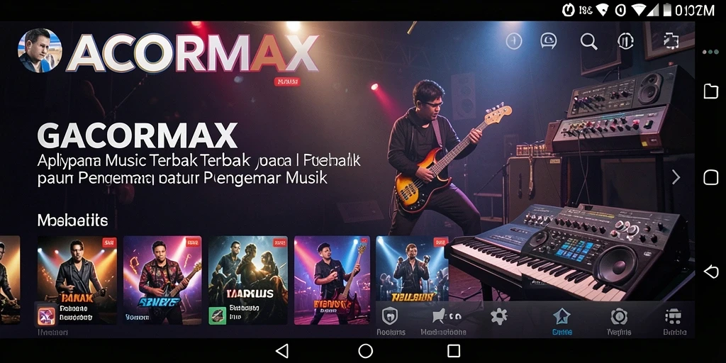 Tampilan screenshot utama GACORMAX yang menampilkan antarmuka aplikasi Musik.