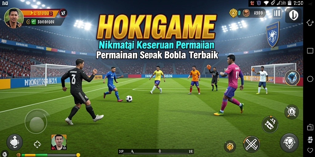 Tampilan gameplay HOKIGAME yang mendebarkan dan penuh aksi sepak bola.