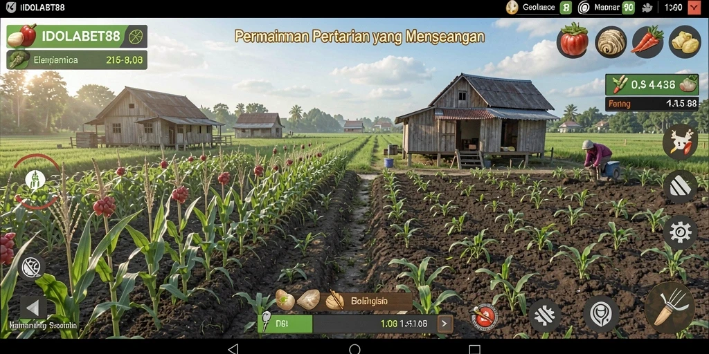 Screenshot IDOLABET88 menampilkan kehidupan pertanian yang penuh warna dan aktif.