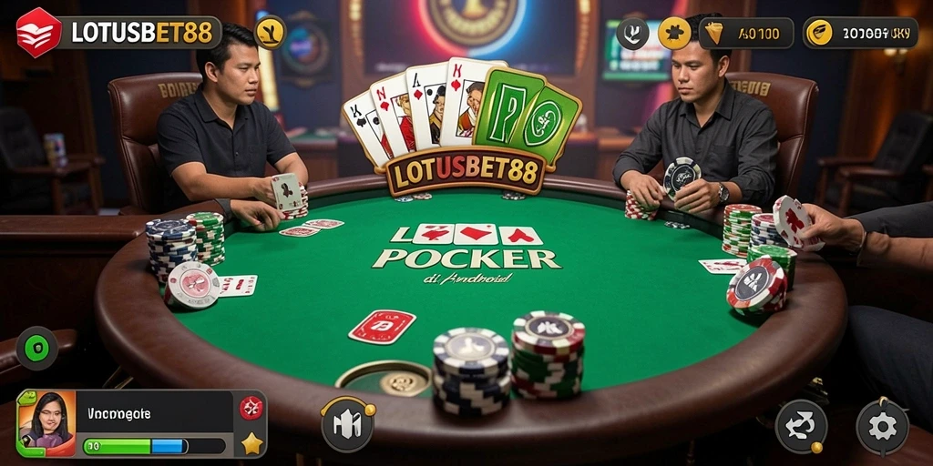 Screenshot utama LOTUSBET88 menampilkan gameplay Poker yang seru dan mendebarkan.
