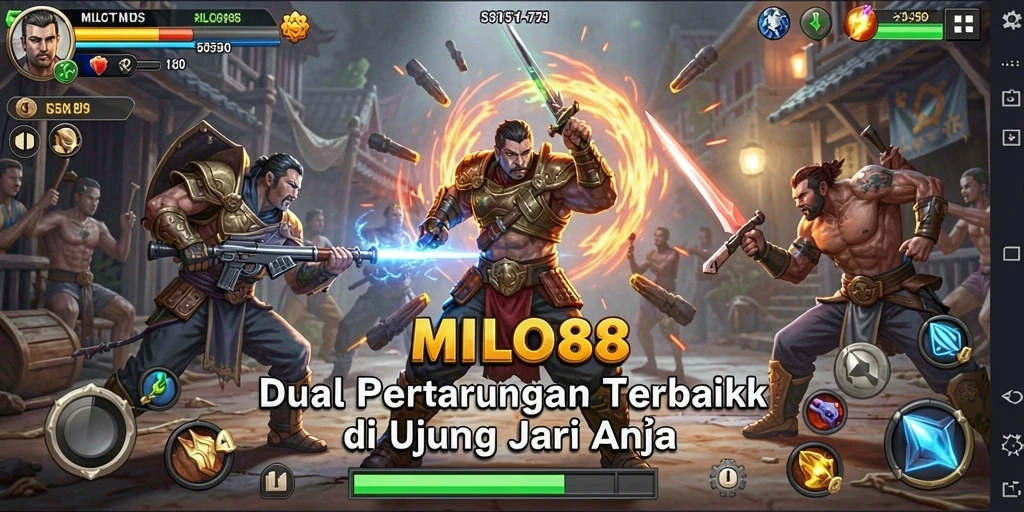 Tampilan dinamis pertarungan di MILO88 dengan karakter yang beraksi.