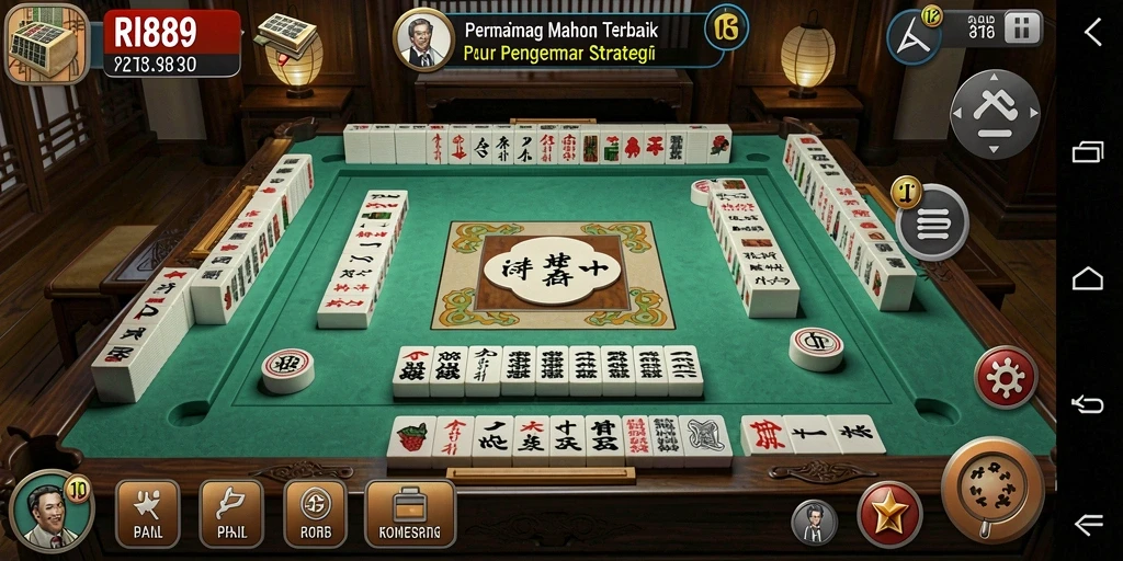 Tampilan antarmuka permainan Mahjong yang menarik dan interaktif.