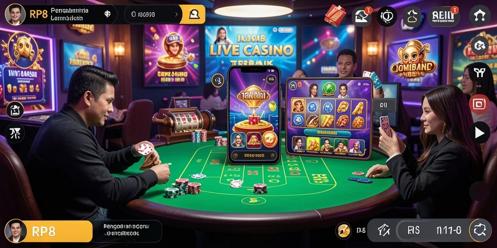 Tampilan gameplay RP8 dengan dealer profesional di Live Casino.