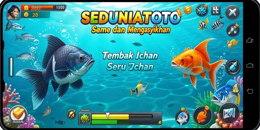 Tampilan gameplay SEDUNIATOTO saat menangkap ikan.