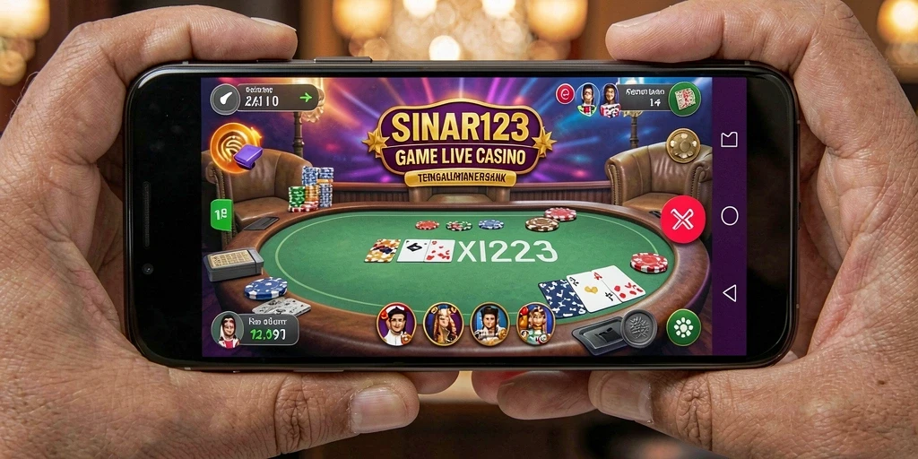 Screenshot gameplay SINAR123 menunjukkan dealer profesional dan pemain terlibat.