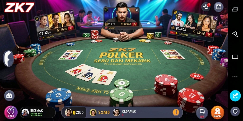 Tampilan gameplay ZK7 yang seru dan menegangkan saat bermain poker.